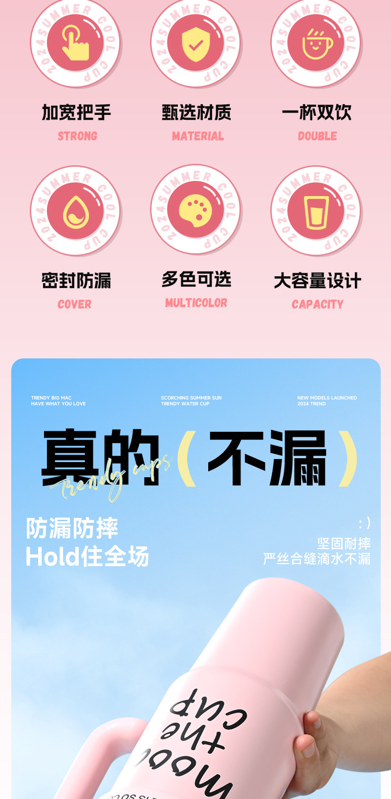 大容量汽车杯 巨无霸保温杯冰霸杯吸管杯子家用办公 把手保冷水杯详情2