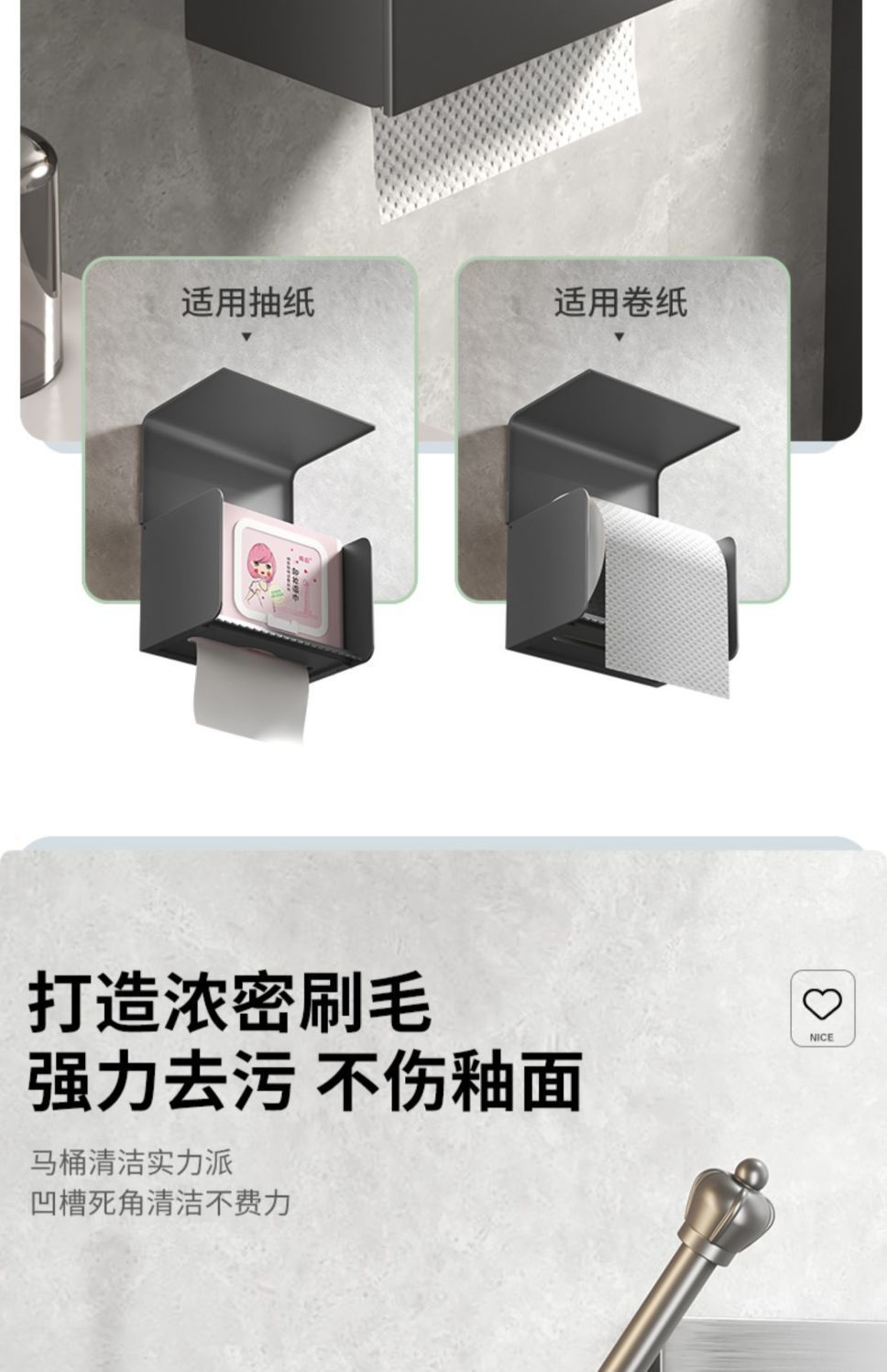 枪灰色免打孔毛巾架卫生间太空铝毛巾杆厕所置物架壁挂浴室卫浴详情16