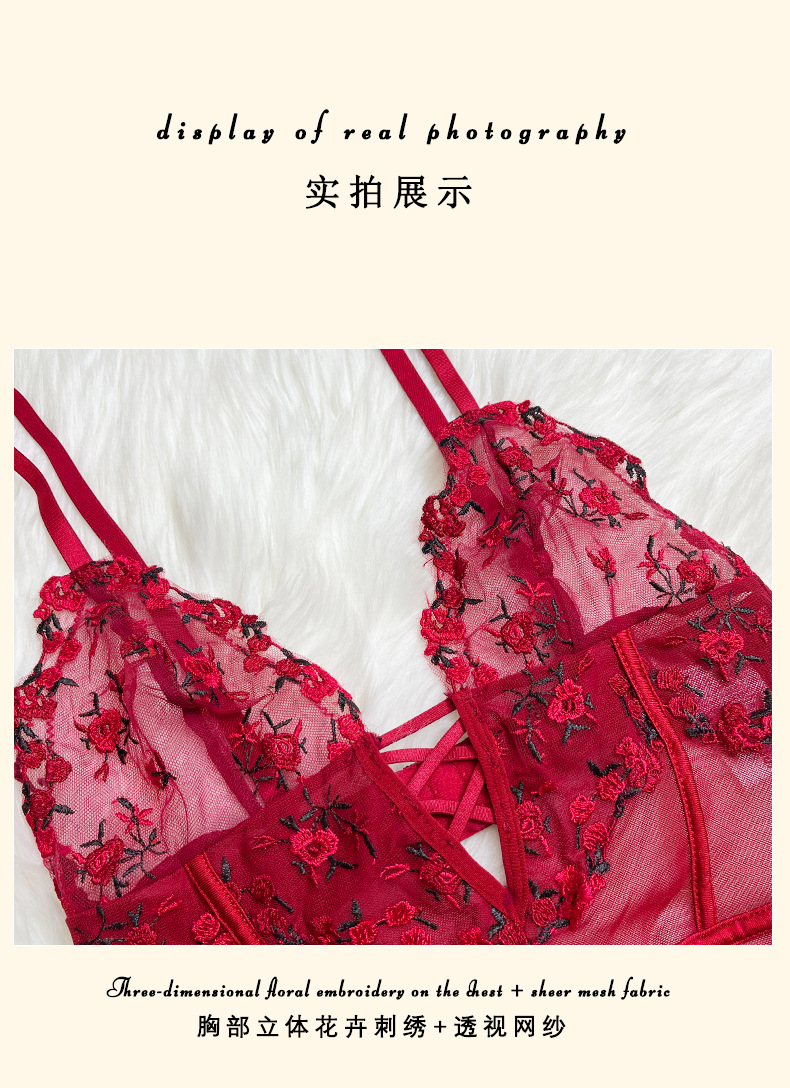 Spicy girl style sexy one-piece dress, floral embroidery, lace, see-through, cross-cut, beautiful back, cinched waist, one-piece erotic dress 8125 pic 6