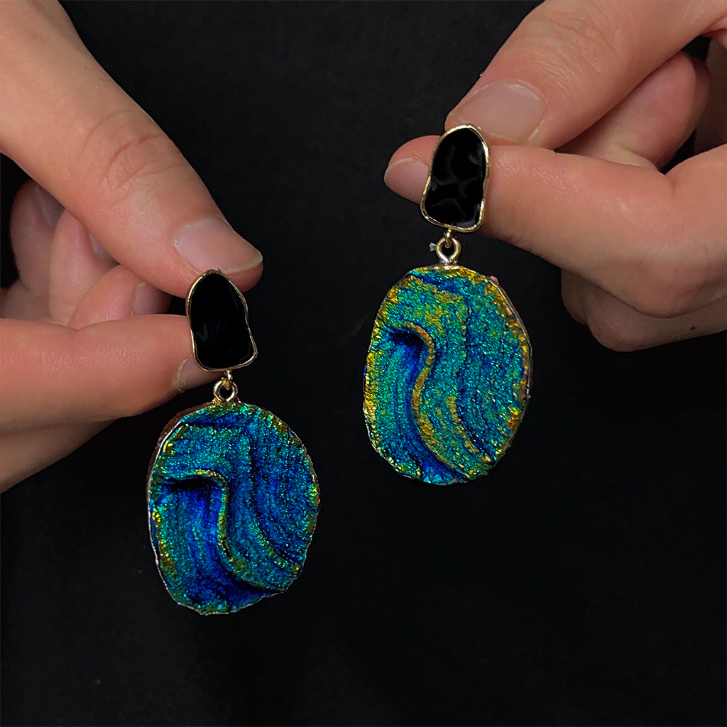 Vintage Light Middle Age [Xisha Islands] Retro blue and gold earrings, high-end vintage exaggerated earrings pic 12