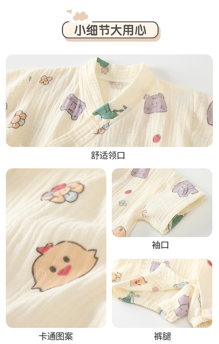 Summer thin short-sleeved one-piece baby clothes, summer gauze pure cotton baby clothes, newborn crawling clothes, summer clothing pic 26