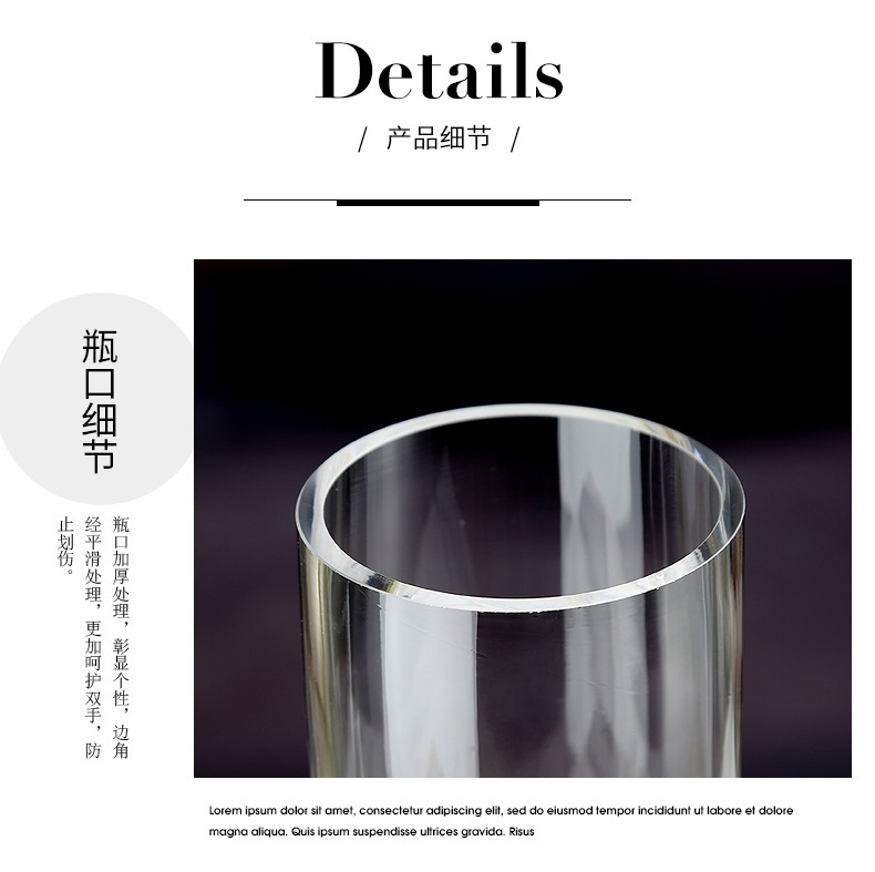 一件代发简约直筒玻璃花瓶富贵竹花瓶客厅装饰摆件高级感水培花瓶详情13