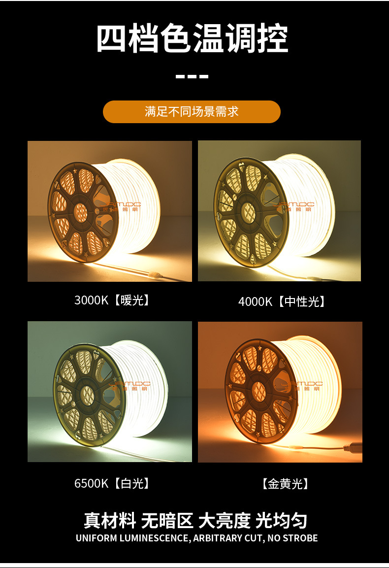 跨境cob灯带led条自粘220V户外防水高压灯条110v家用硅胶柔性灯帶详情11