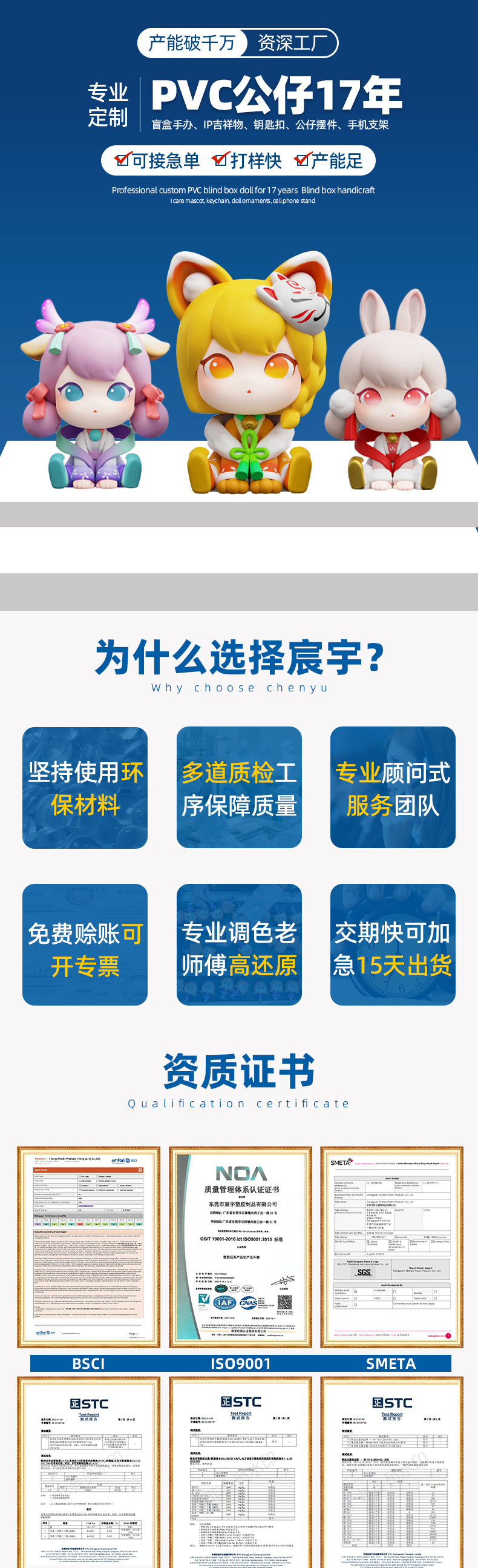 盲盒公仔定制 pvc软胶注塑手办潮玩公仔动漫吉祥物IP形象摆件定做详情1