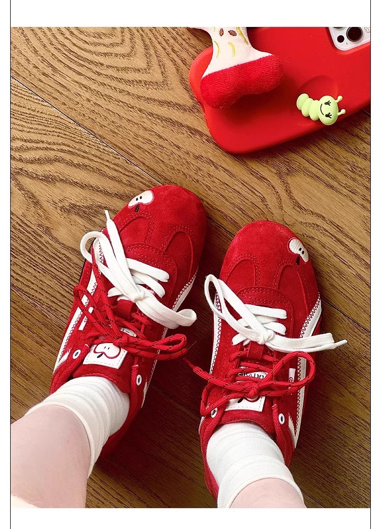 新款厚底增高红色苹果系带德训鞋复古时尚百搭阿甘运动休闲鞋女详情5