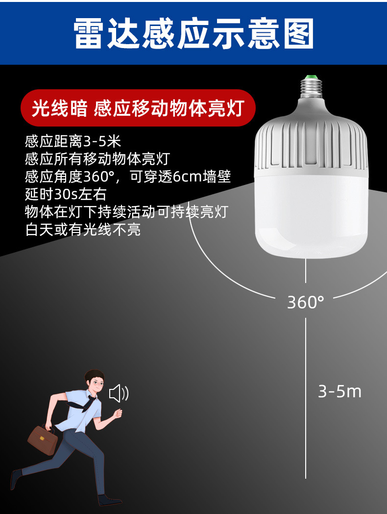led灯泡感应灯人走灯灭夜用楼道楼梯间全自动智能雷达人体声光控详情4