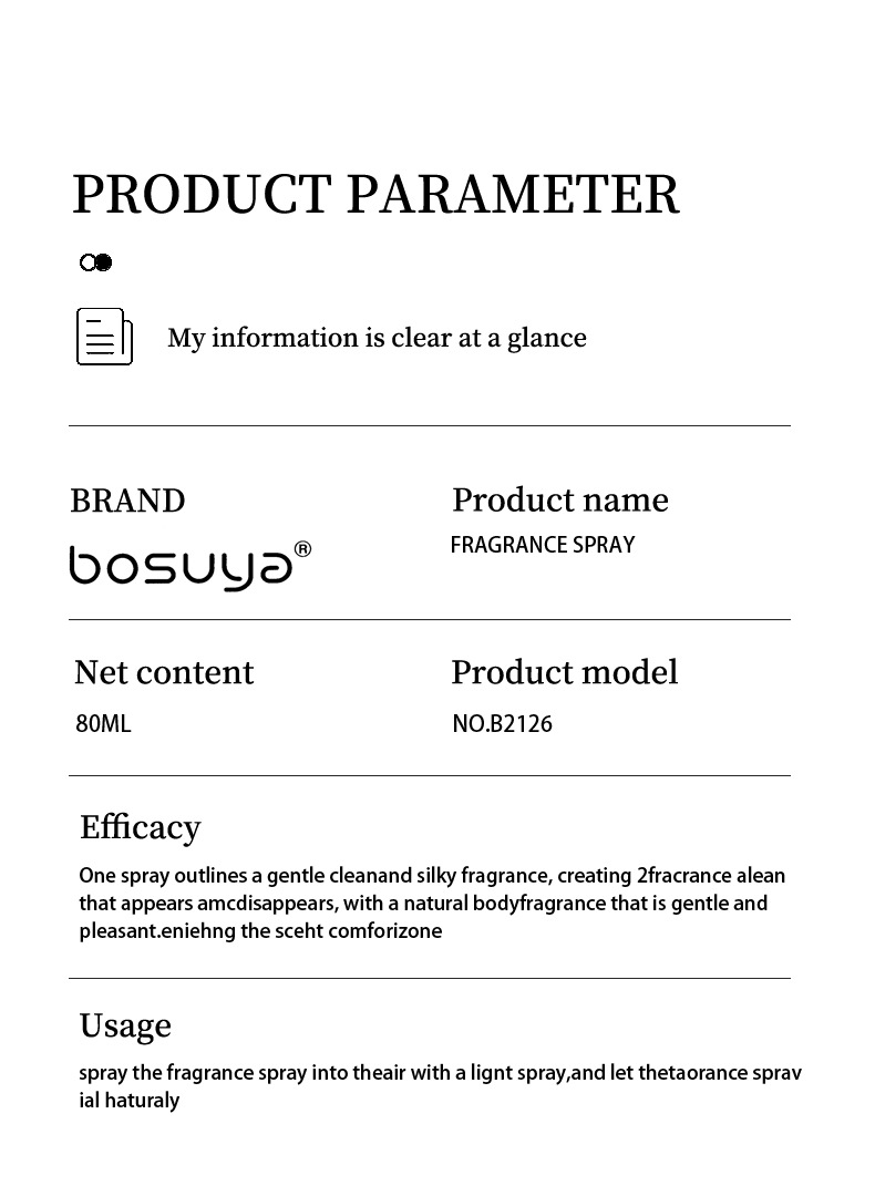 【 Cross-border Exclusive 】BOSUYA Fragrance Spray Perfume is a natural, fresh, long-lasting, light and unisex body perfume pic 16