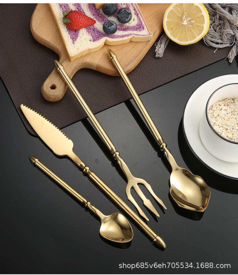 European-style Sea King knife, fork and spoon gift box set, creative solid round handle 304 stainless steel Western cuisine steak knife four-piece set pic 18