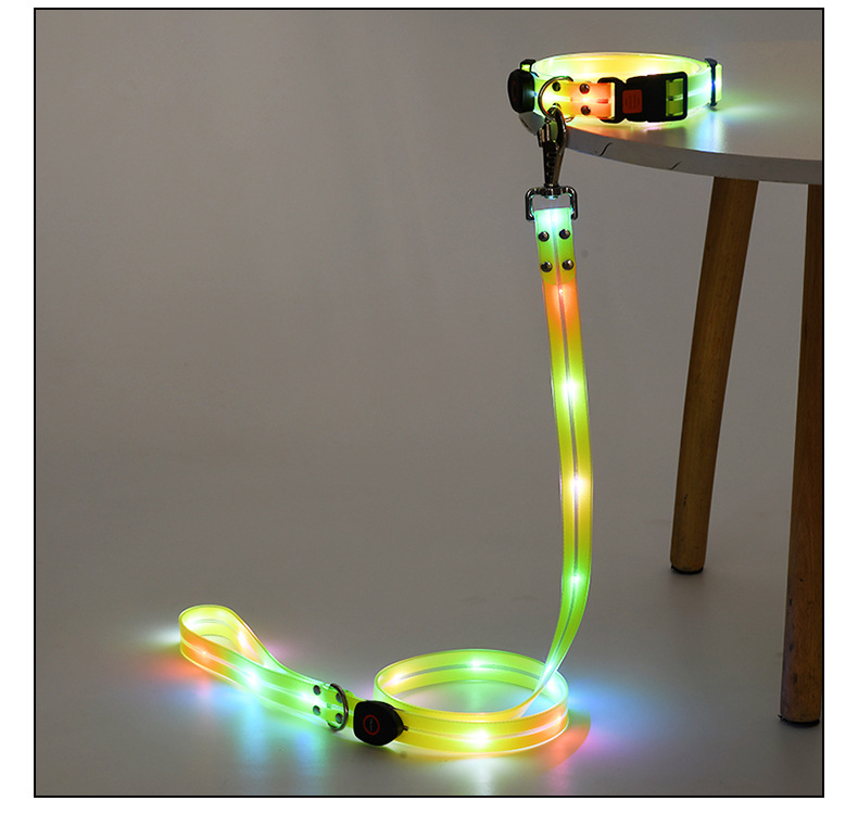 LED light-emitting collar, usb charging pet collar with light, pvc rubber-coated webbing dog leash, luminous dog collar pic 20