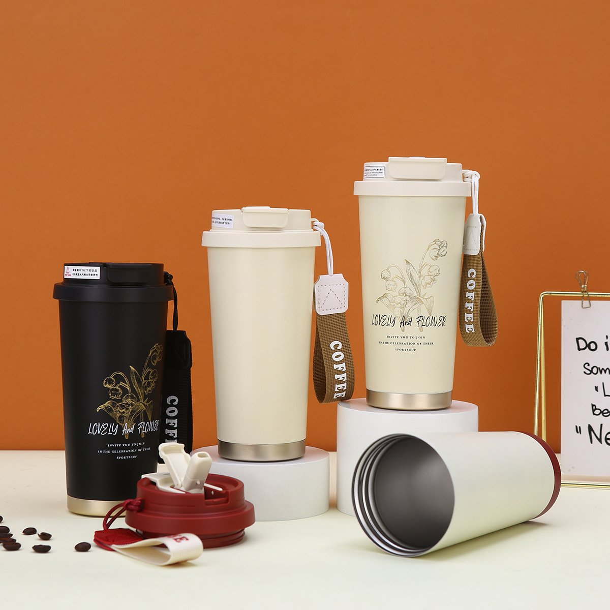 新款铃兰花316不锈钢咖啡杯陶瓷内胆保温杯大容量高颜值礼品水杯详情2