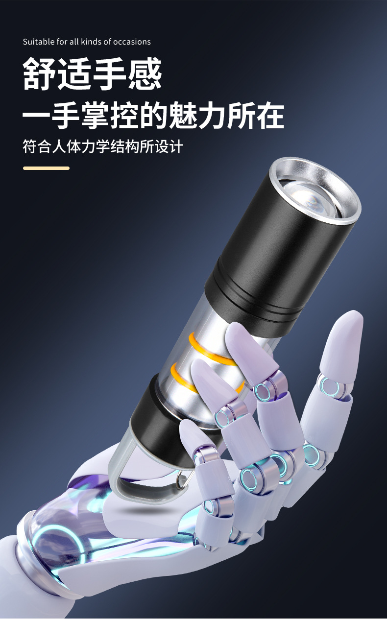 2025跨境新款迷你白激光强光手电筒充电便携led户外铝合金露营灯详情12