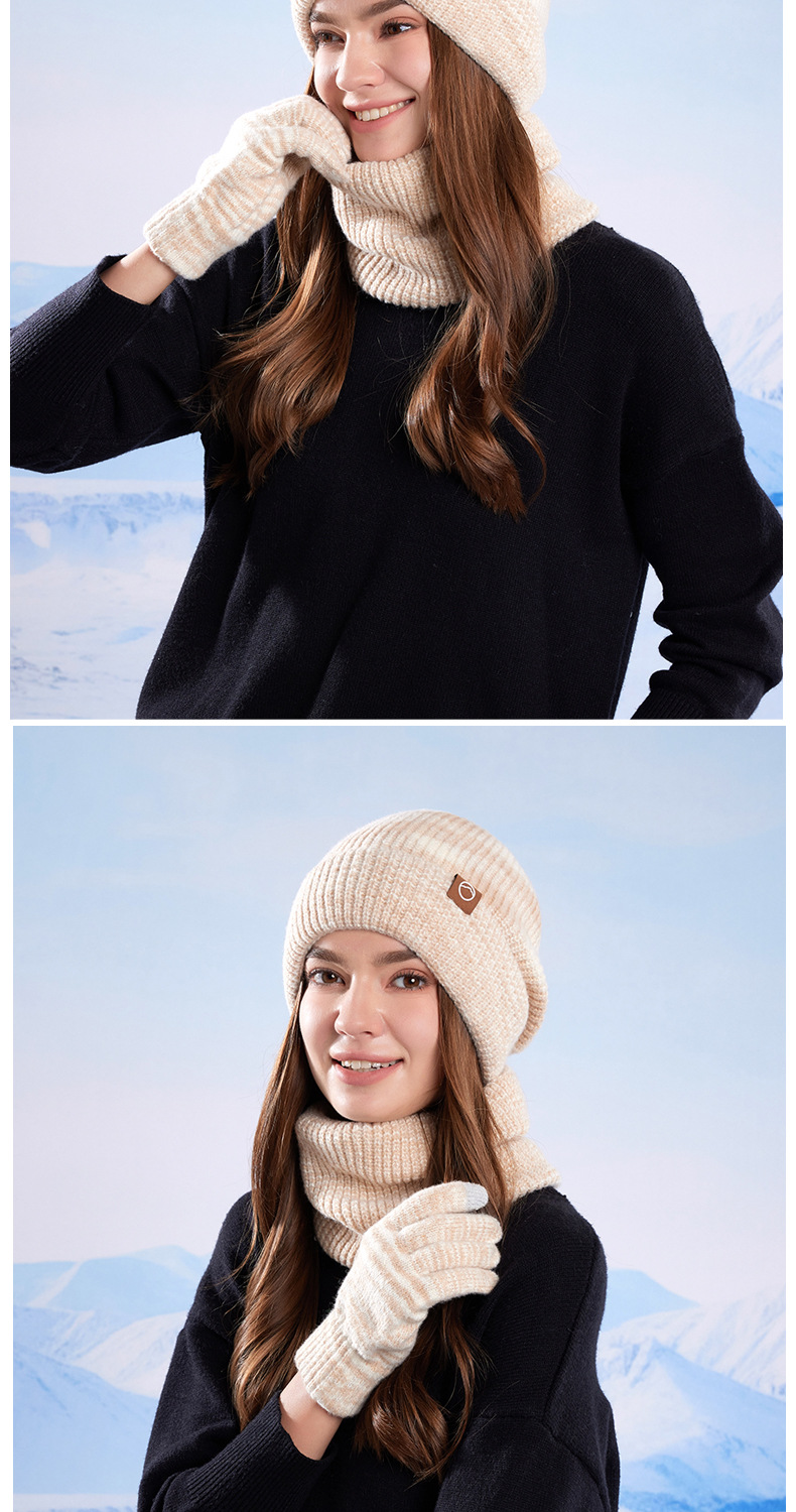 冬季帽子围脖手套三件套加绒保暖针织毛线帽女户外防寒护耳套头帽详情12