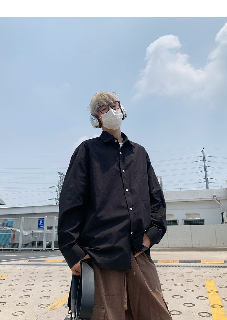 简恒薄款纯棉纯色衬衫男士长袖宽松防晒外套秋季痞帅日系休闲衬衣 pic 36