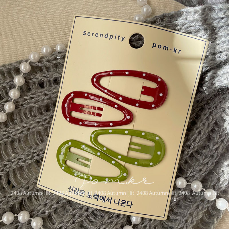 New Korean-style polka dot handcrafted hair clips for children, geometric side bangs clips, colorful sweet bye-bye clips for girls, Serendipity pom.kr multi-color hair clip set with polka dots pic 5