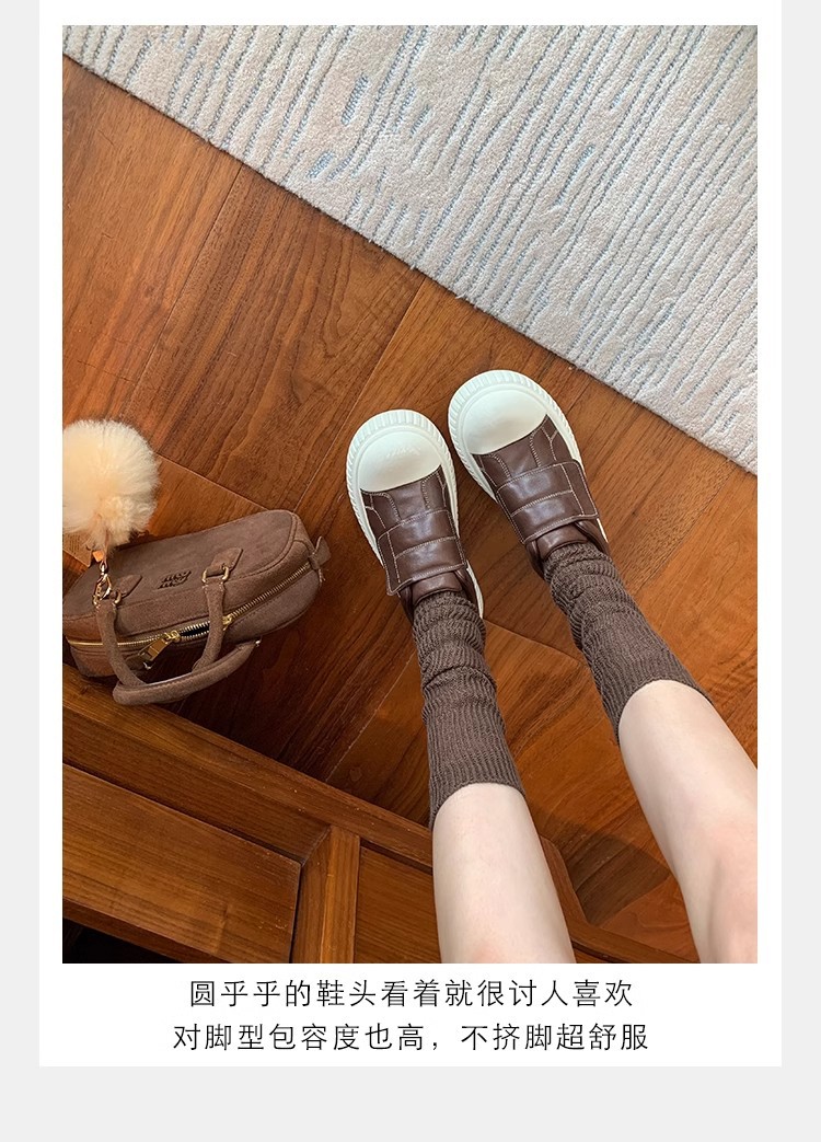 葡萄妈同款水洗马皮圆头魔术贴百搭厚底低帮休闲饼干板鞋女详情14