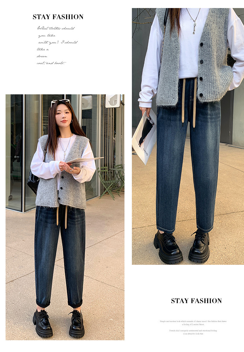 Spring 2025 new high-waisted loose cotton jeans for women, elastic and versatile, slimming radish Harun Dad pants pic 17