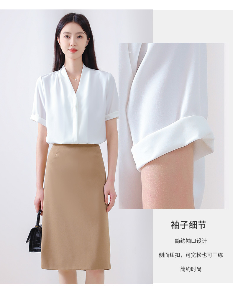 衬衫女夏季短袖大码雪纺宽松弹力白色法式上衣气质百搭职业衬衣详情6
