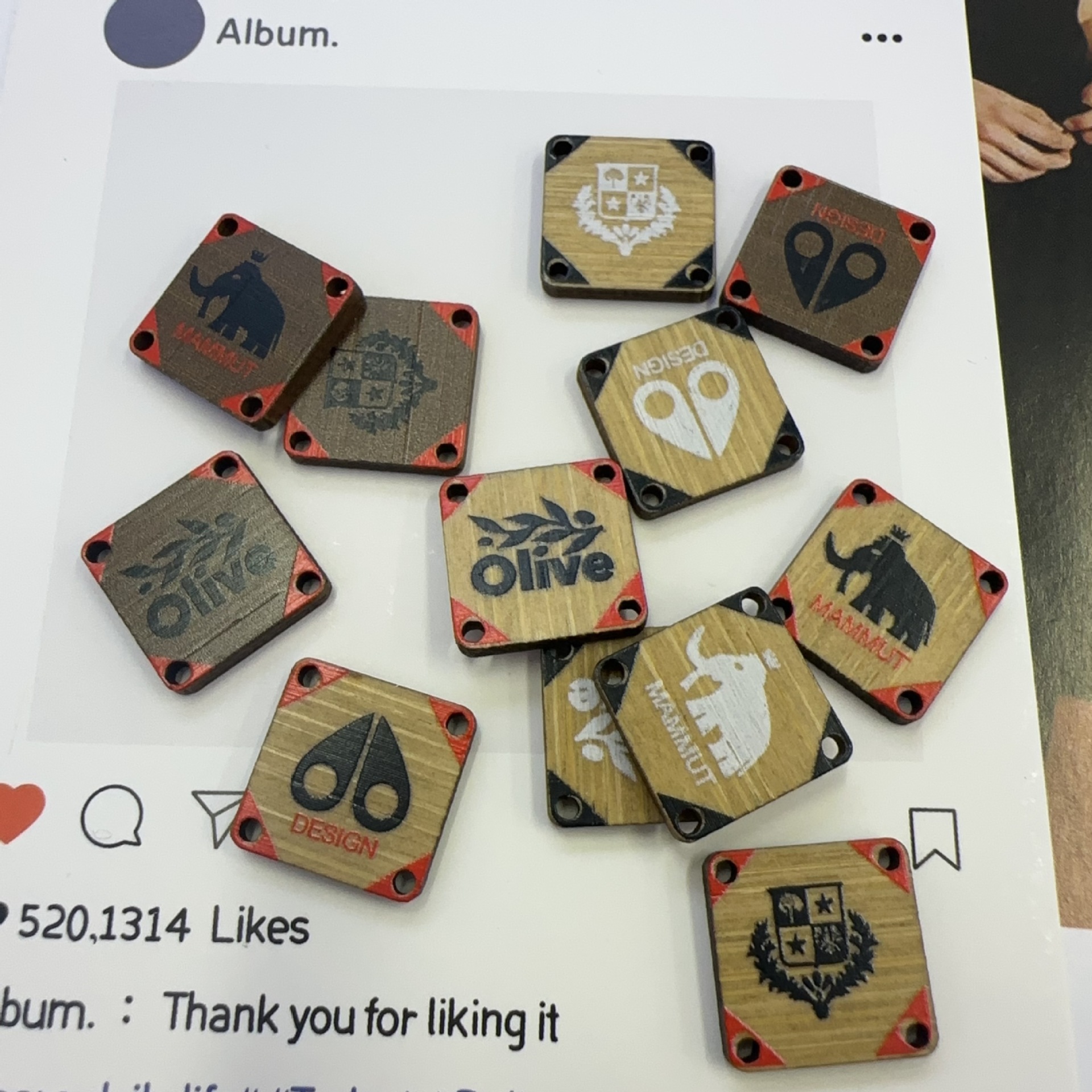 d jewelry accessories: Bamboo, wood, printed, handcrafted characters, wooden nameplates, solid wood buttons, various shapes in stock pic 13