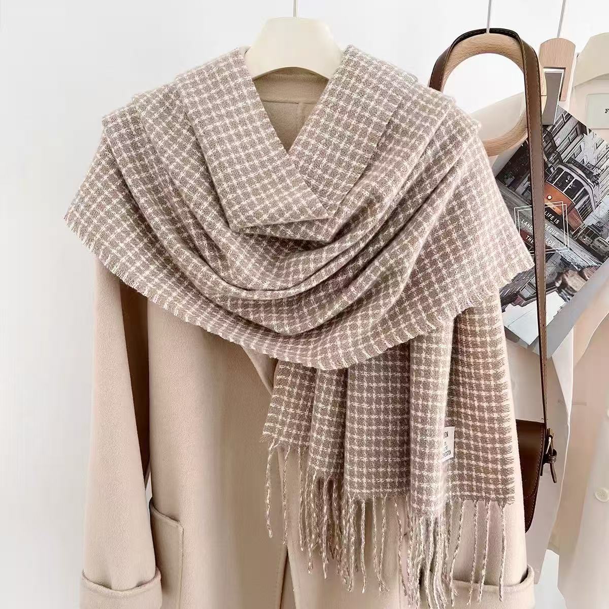 新款秋冬格子多色流苏韩系高级感保暖护颈围脖时尚气质百搭披围巾详情10