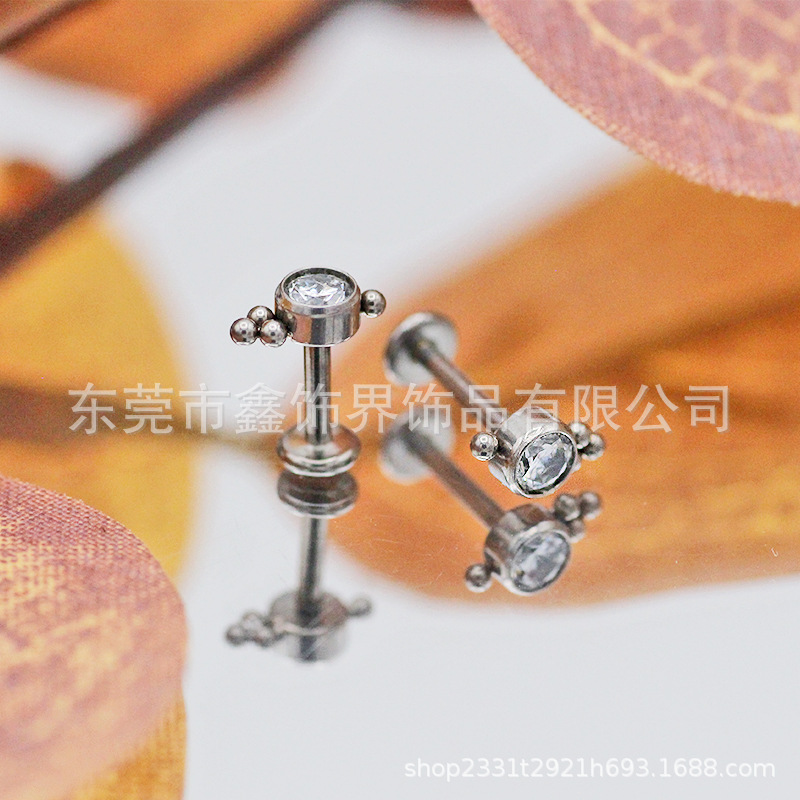 跨境F136钛合金CNC精雕唇钉烧焊珠子穿刺饰品锆石耳钉女镶钻耳钉详情20