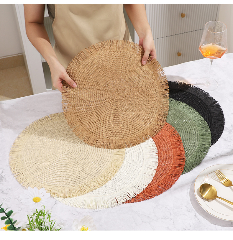 桌垫2025新款圆形流苏纸辫隔热垫波西米亚风西餐厅高级感简约餐垫详情14