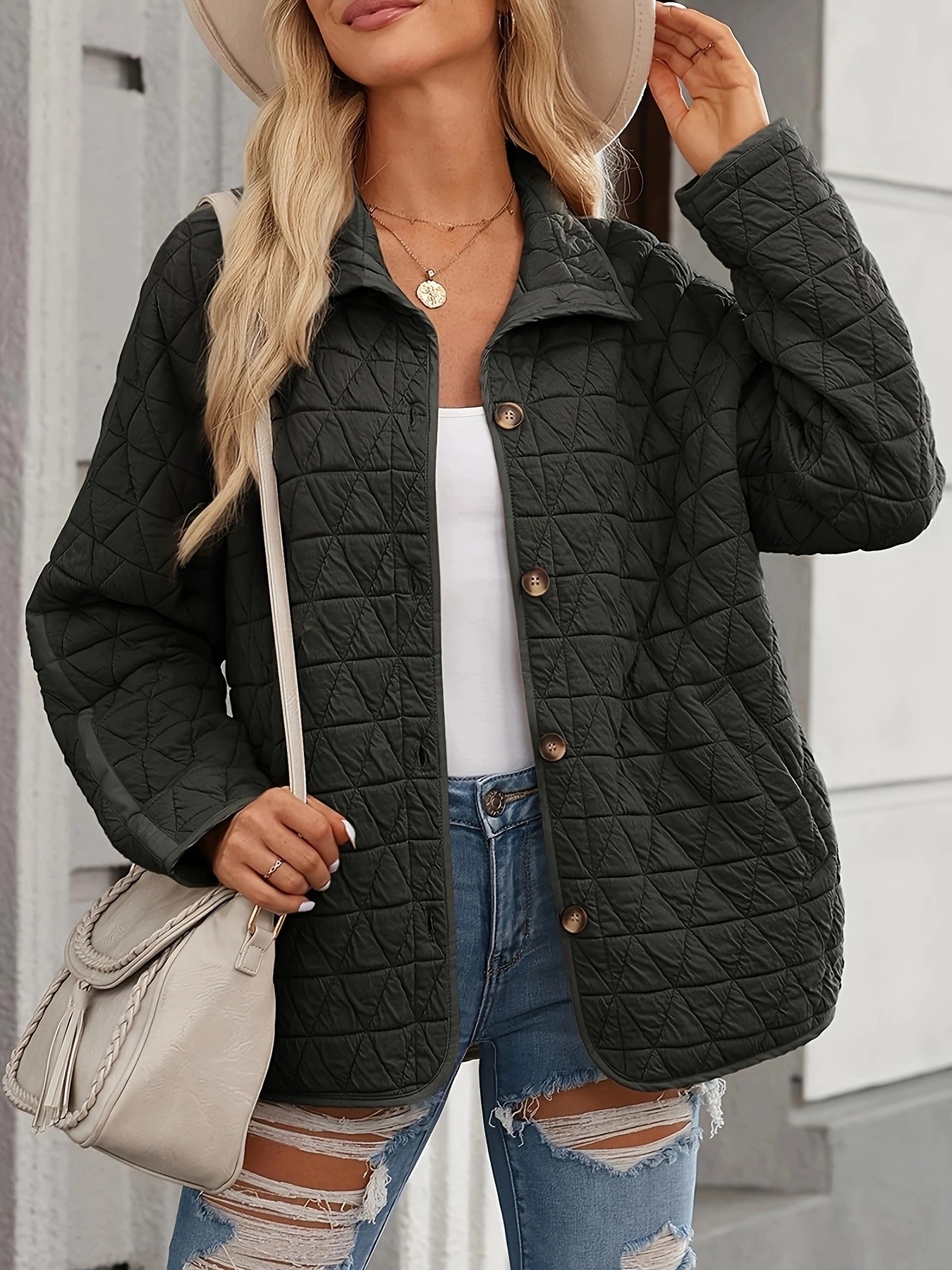 Cross-border cross-border foreign trade wholesale 2025 autumn/Winter new style European and American style quilted thread decorated simple solid color round neck loose cotton-padded jacket pic 19