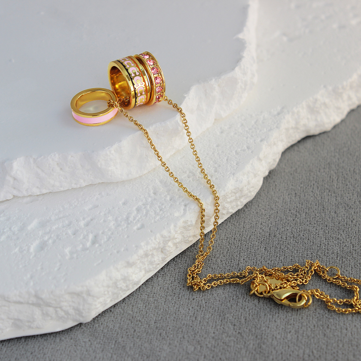 C家彩色涂釉三色环项链 轻奢高级感简约小香风珐琅涂釉宝石锁骨链详情5