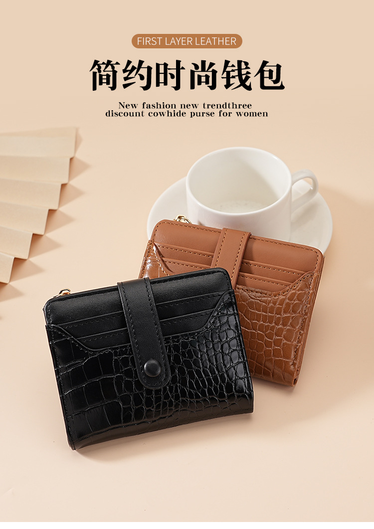 跨境女士马卡龙短款韩版钱包鳄鱼纹多卡位日常百搭清新女士钱包详情2