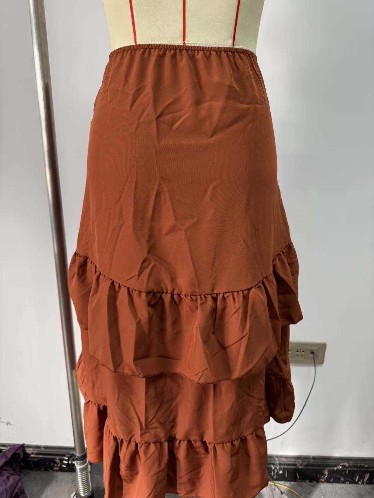 The 2026 summer new style elegant high-waisted, slimming, ruffled hem solid color skirt is in stock pic 18