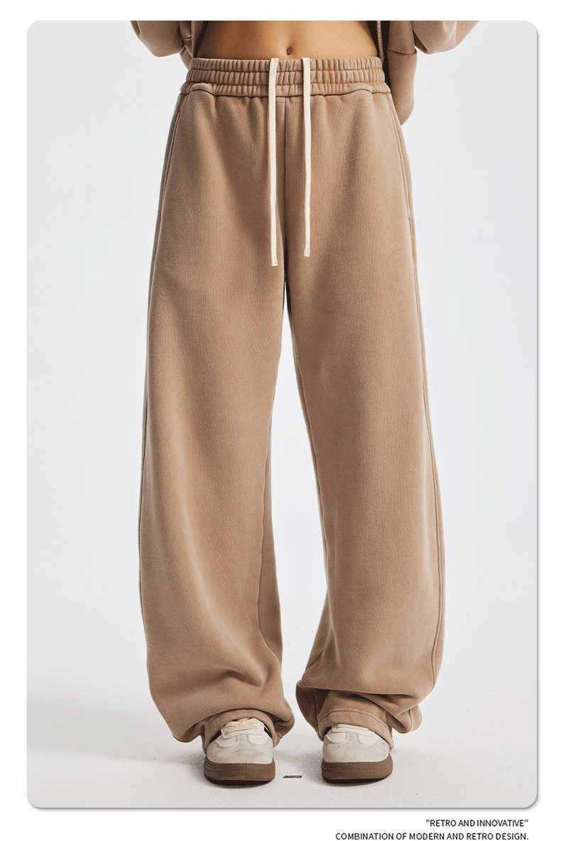 2025秋冬新款加绒加厚炒雪花男休闲裤 洗水做旧弯刀阔腿男女长裤详情8