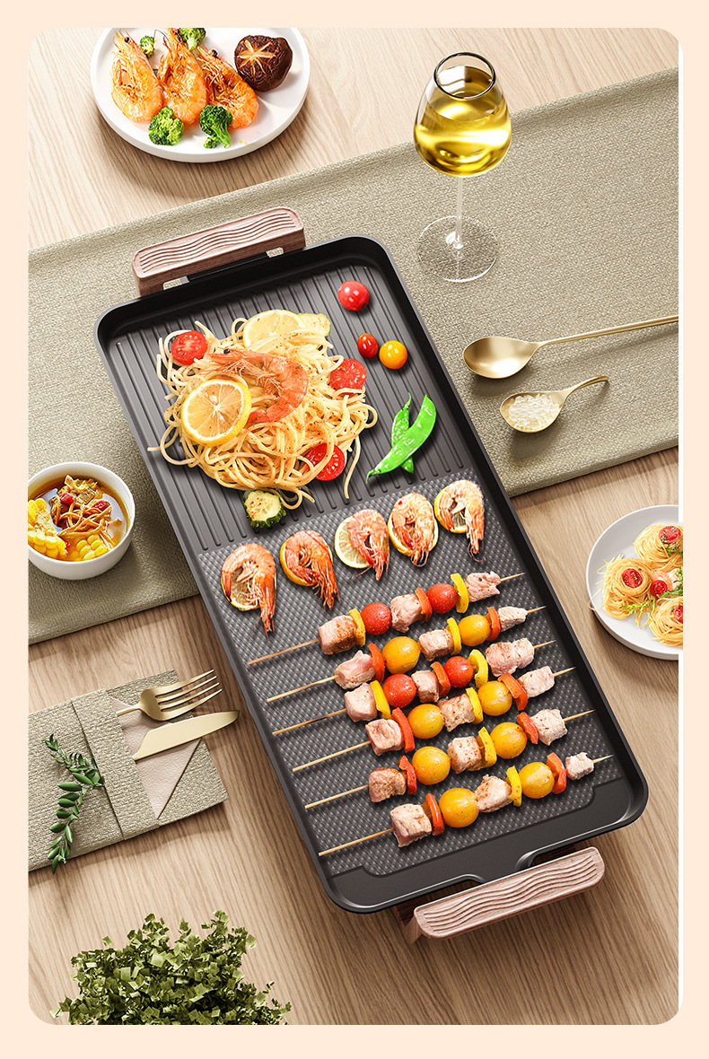Household Korean-style electric grill, multi-functional indoor smokeless and non-stick electric barbecue grill, skewer grilling machine, grilled fish, fried steak pic 10