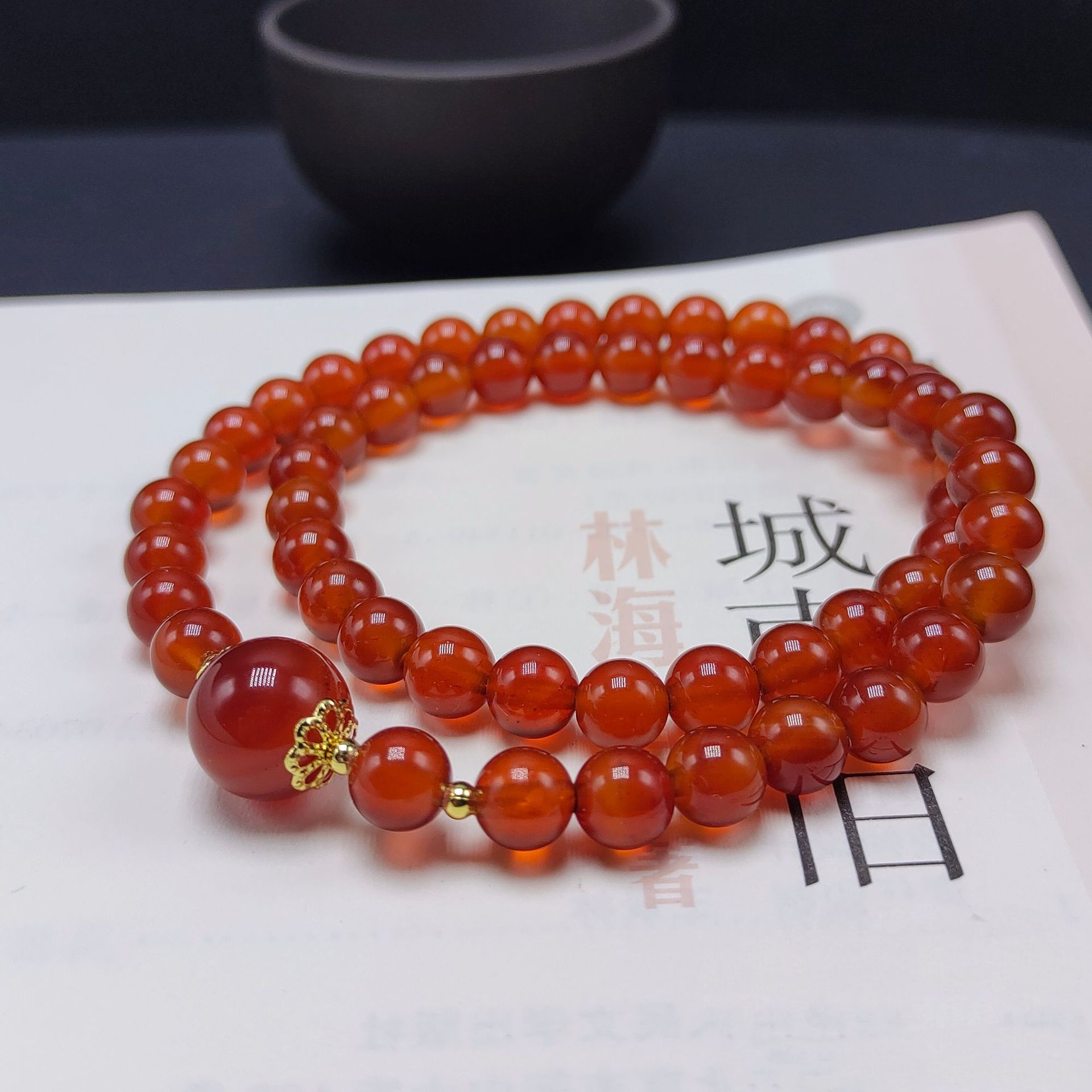 Natural red agate double-ring bracelet, a niche, light luxury and high-end female style gift for best friend. Live-streaming supply of double-layer bracelet pic 8