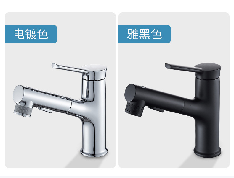 铜面盆抽拉水龙头家用 洗脸洗手盆冷热伸缩抽拉可洗漱烤漆水龙头详情1