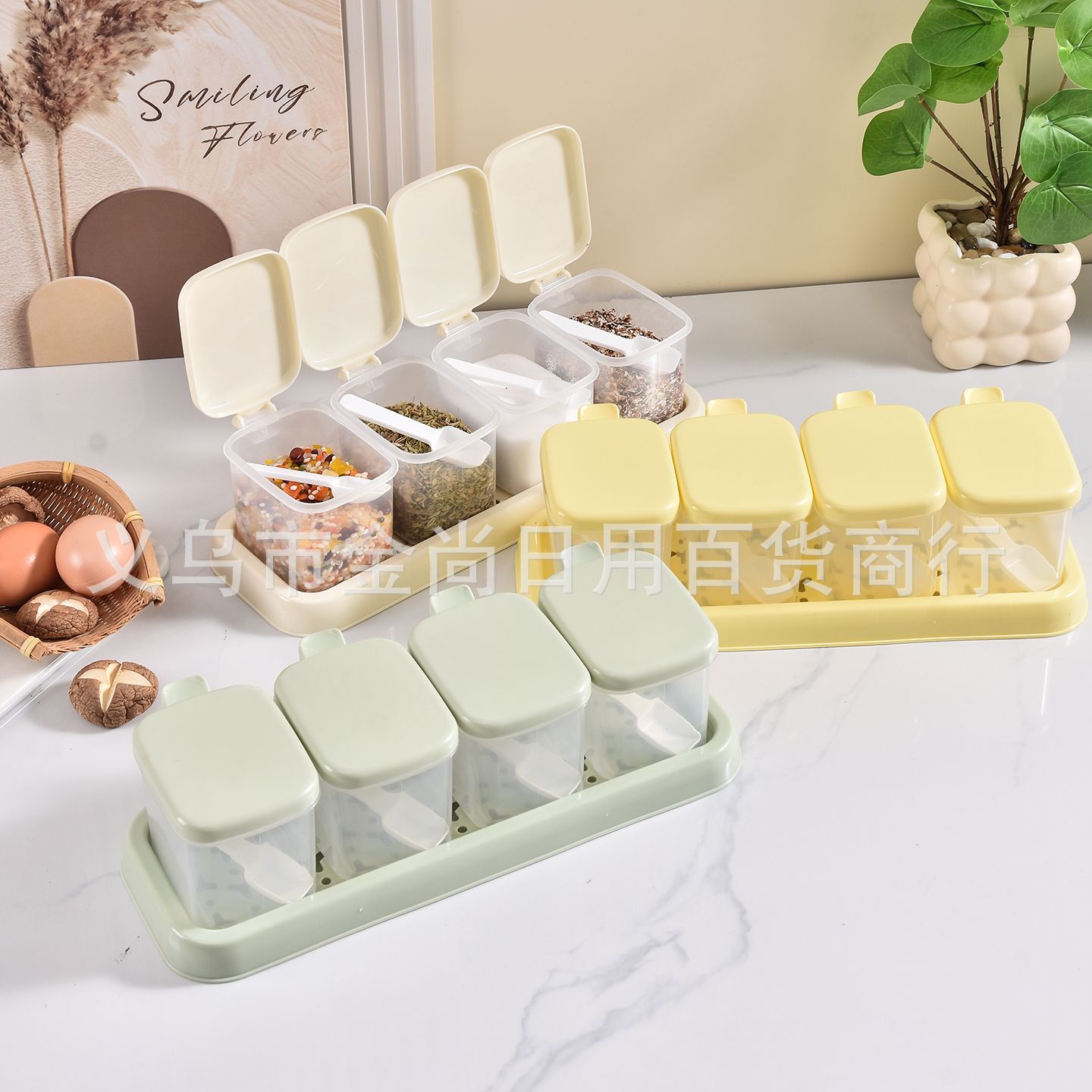 High appearance level bow rabbit seasoning box, 3 sets of 4-set kitchen plastic flip-top seasoning boxes pic 6