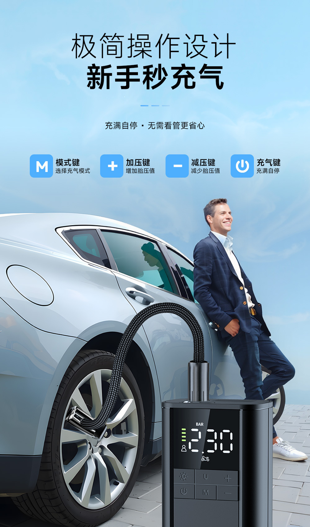 New smart handheld car tire air pump, electric high-pressure air pump, portable wireless car air pump pic 14