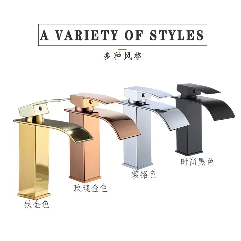 Cross-border waterfall European-style washbasin, wide-mouth faucet, black hot and cold, bathroom washbasin, upper basin, bathroom home pic 2