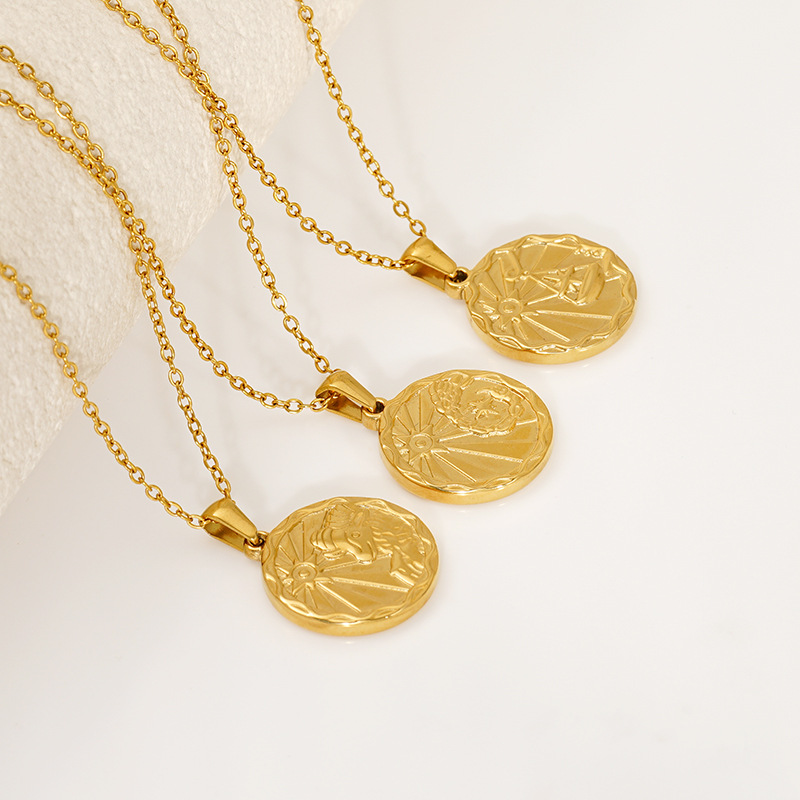 New stainless steel constellation pendant from Europe and America, 18k gold three-dimensional constellation pattern collarbone chain necklace for women pic 8