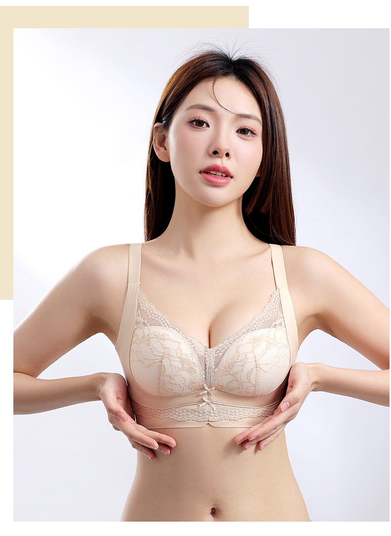 无侧骨中厚1.5CM无钢圈中小胸聚拢内衣女新品蕾丝无磁过安检文胸详情16