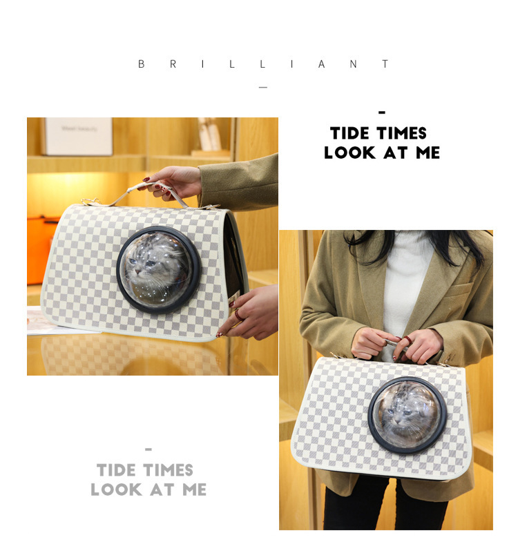 猫包外出便携冬季猫咪外出包太空舱单肩斜挎棋盘格宠物背包手提式详情16