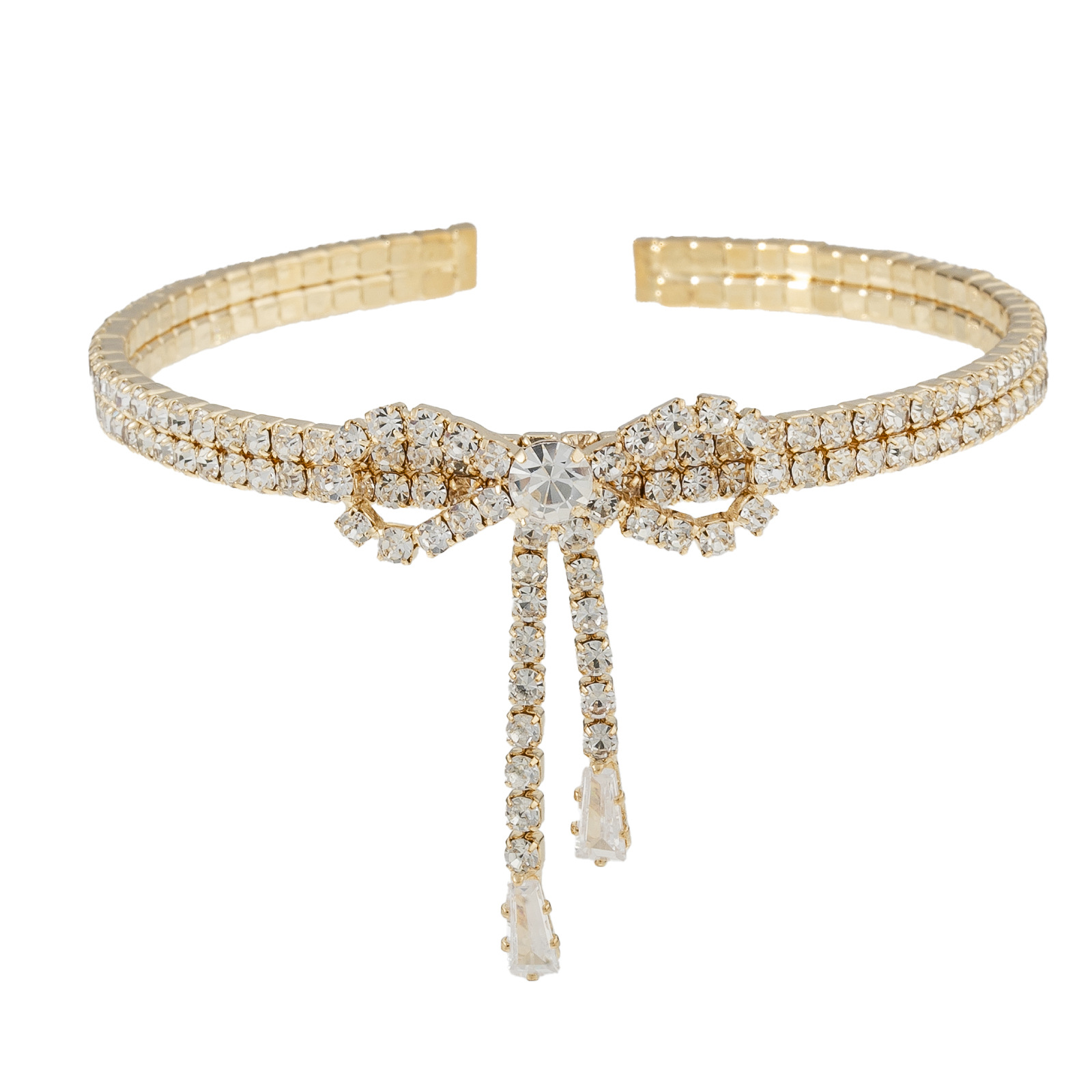 Korean InS-style bow diamond-encrusted bracelet with adjustable tassel opening elasticity, cross-border fashion design sense, rhinestone zircon claw chain pic 7