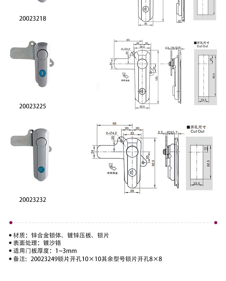 ESSENTRA益升华 电气柜门锁配电柜空压机门锁SR 5537旋转式平面锁详情10