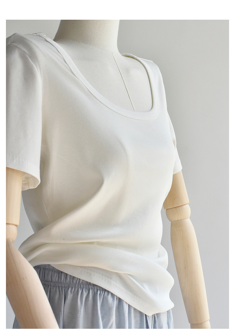 【u 领棉T恤】夏新款女装棉优可丝混纺精品质感大码U 领显瘦T恤女详情26