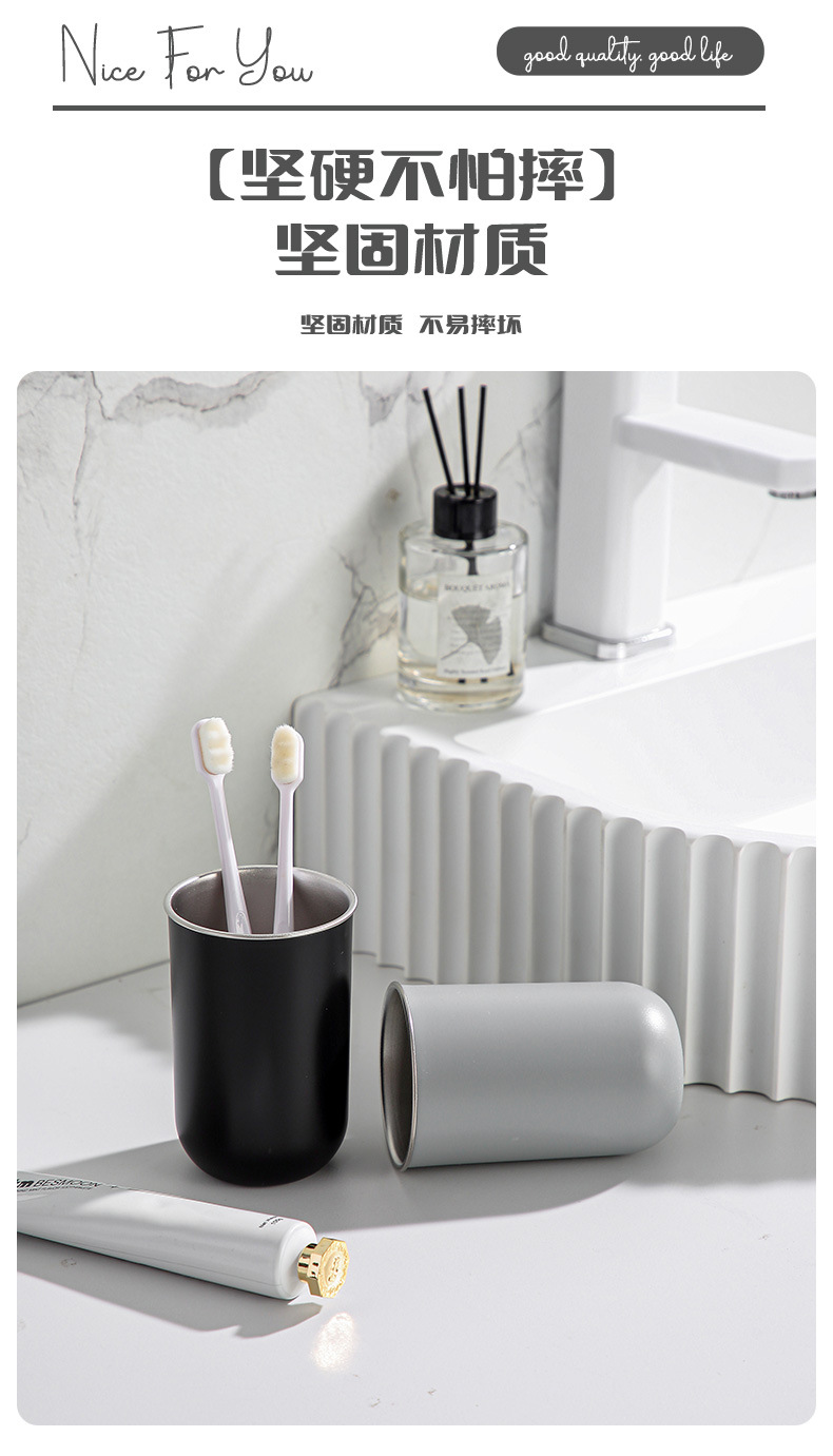 Tazas de enjuague de acero inoxidable sensación ligera de lujo tazas de cepillado de lujo con asas tazas de tocador para el hogar cilindro de dientes simple tazas de boca en el juego pic 11