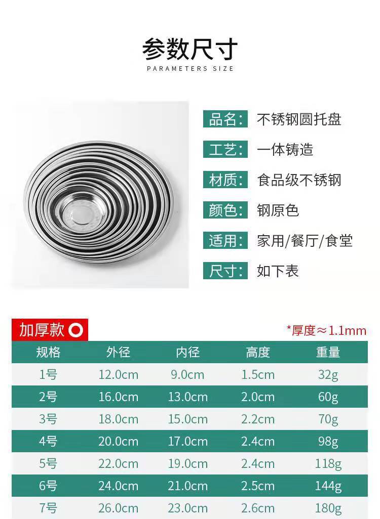 304不锈钢盘子圆形家用碟子甜品盘菜盘加厚早餐盘烤盘饺子盘圆盘详情5