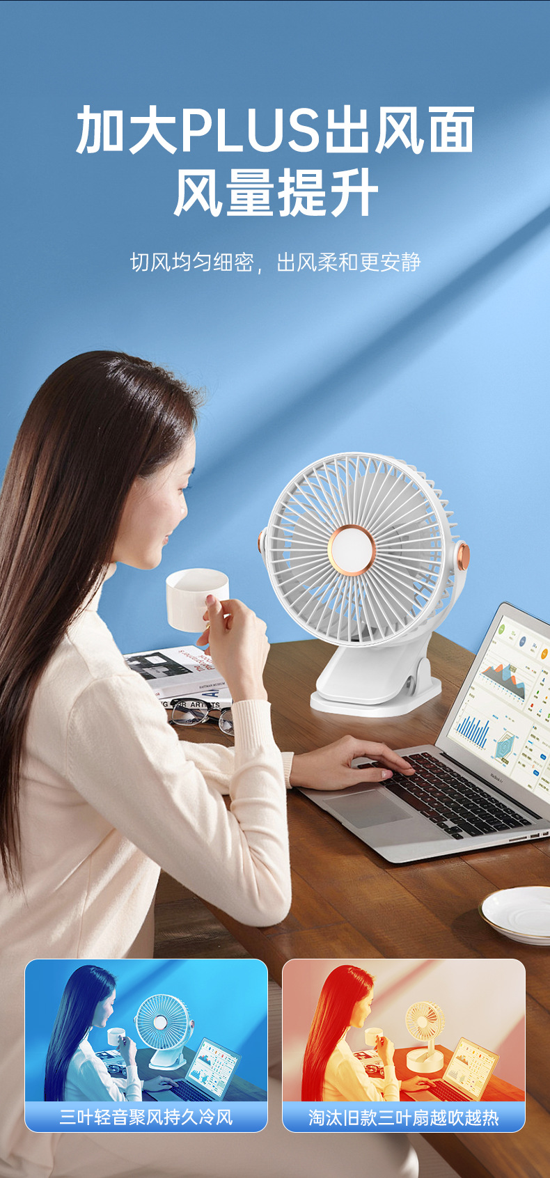 小风扇充电办公室桌面宿舍床头露营大风力静音便携夹子电风扇现货详情23