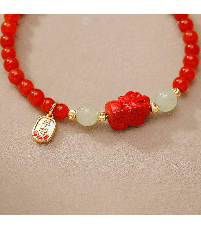 Hyacinth medieval design red agate PI Xiu bracelet, peace and Good fortune beaded bracelet, New Chinese-style New Year festive red jewelry pic 5