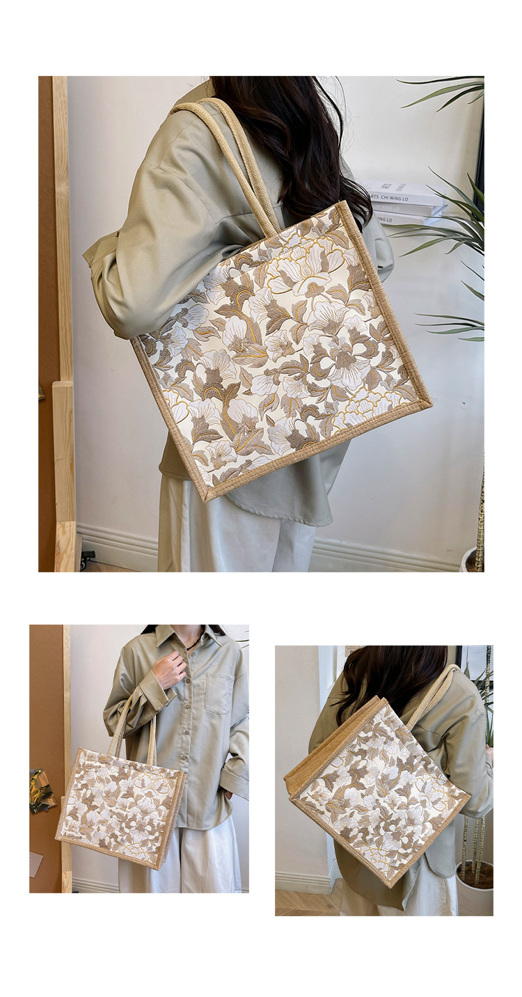 韩版文艺女包新款潮高颜值大容量棉麻时尚上班通勤手提袋便当包包详情12