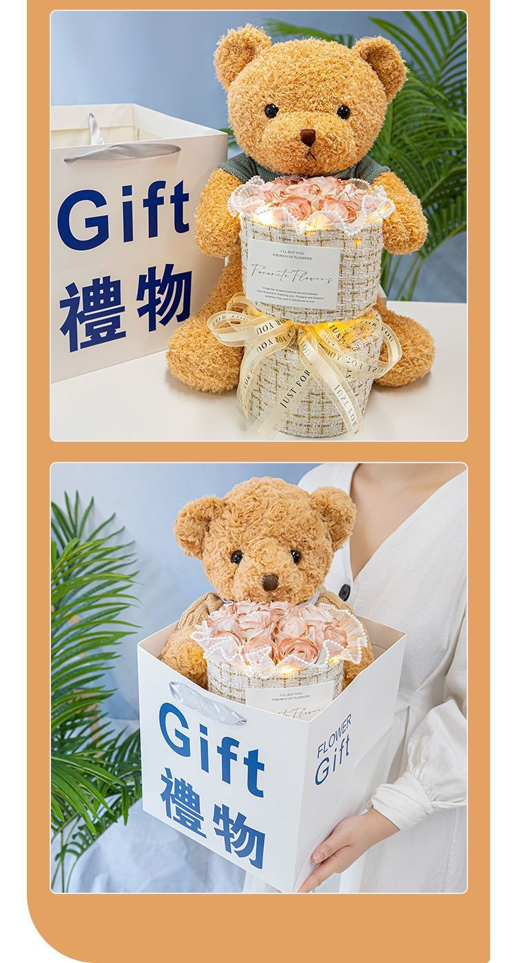 小熊玩偶公仔永生玫瑰花束生日礼物送女生妈妈朋友情人节批发详情12