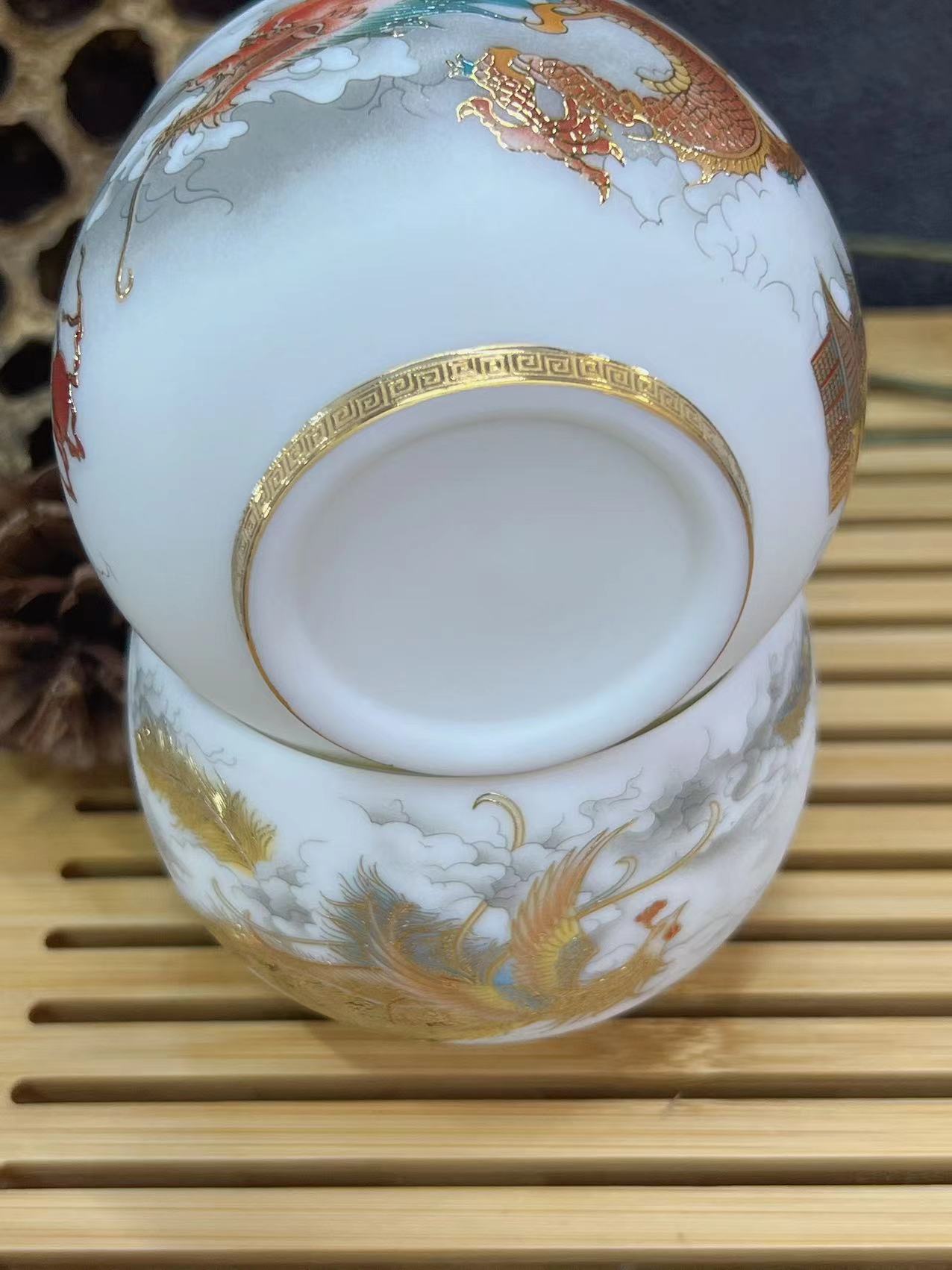 羊脂玉陶瓷龙凤对杯茶碗品茗杯主人杯茶盏高档茶杯礼品详情5