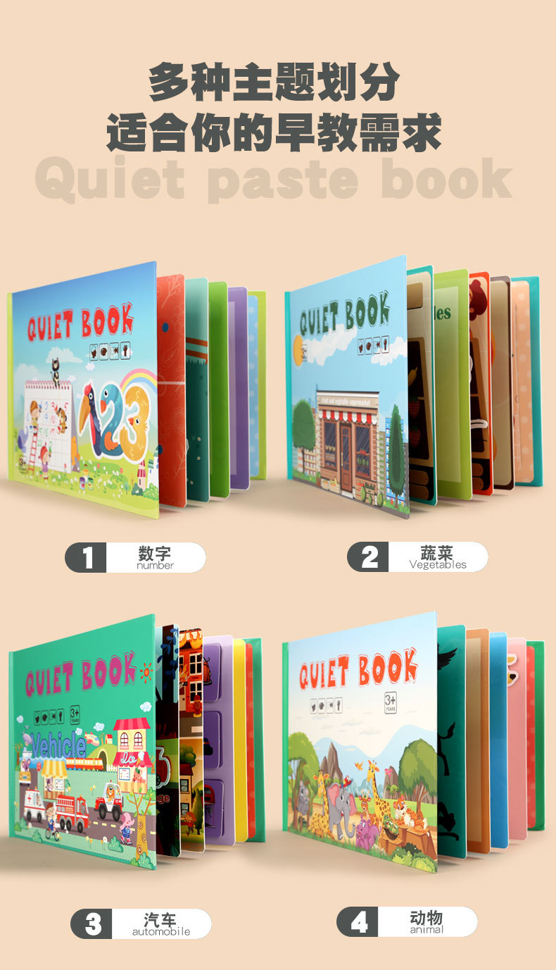 贴纸书安静粘贴书0.45busy book儿童玩具反复粘贴书识字3-6岁批发详情15